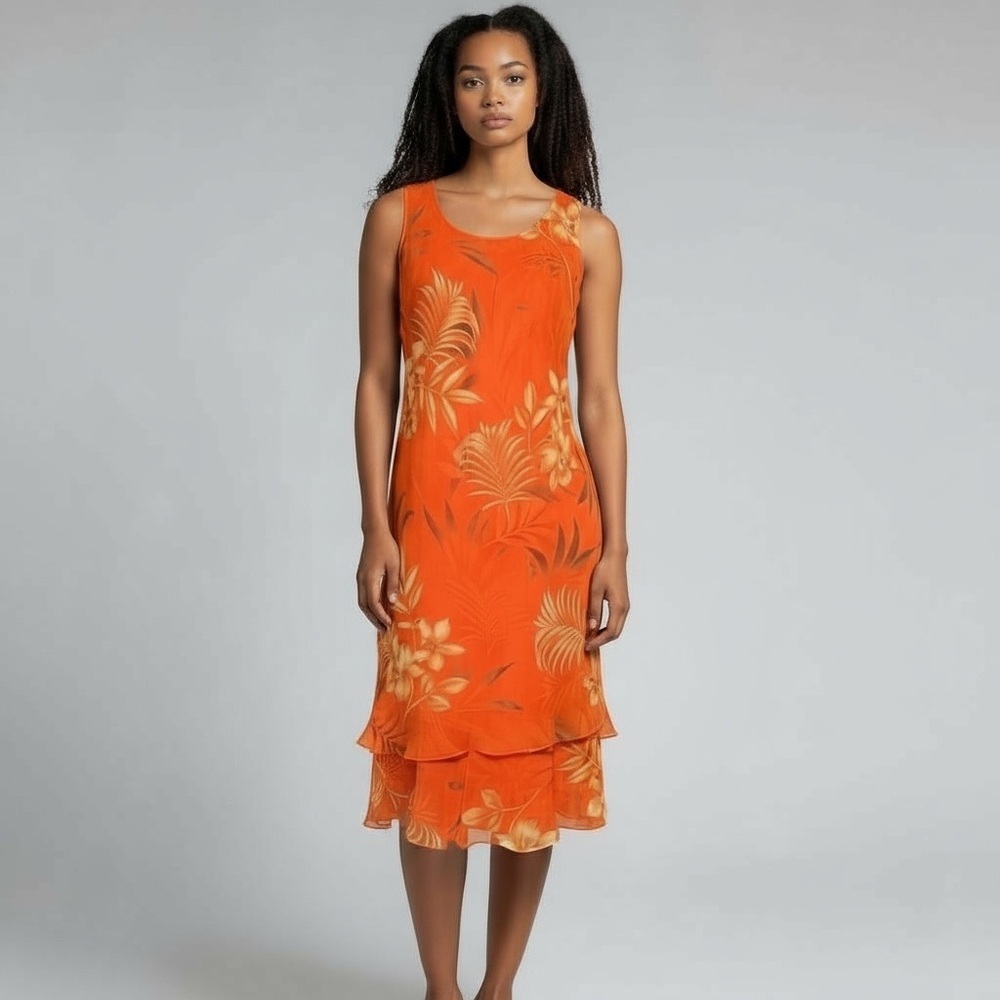 Vintage 90’s “Scarlett” Tropical Orange Sleeveless Dress